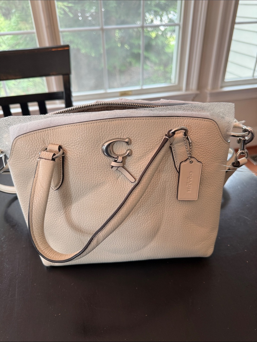 NWT Coach Pebbled Leather Shoulder Bag in Chalk
